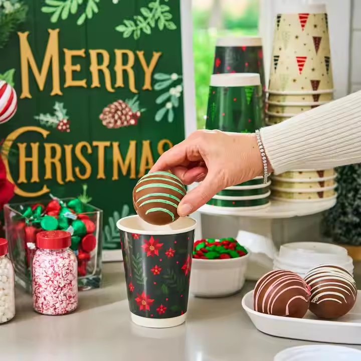 Двухслойная бумажная чашка 8/12/16 унций с крышкой