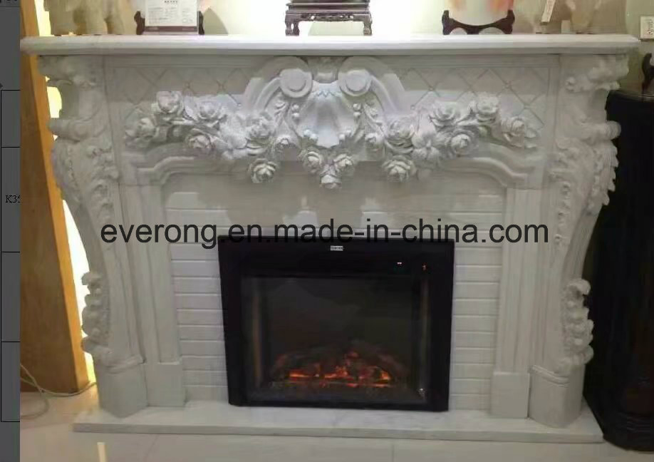 Classic Stone Carving Beige/White Marble Fireplace Mantel Surround, Marble Fireplace