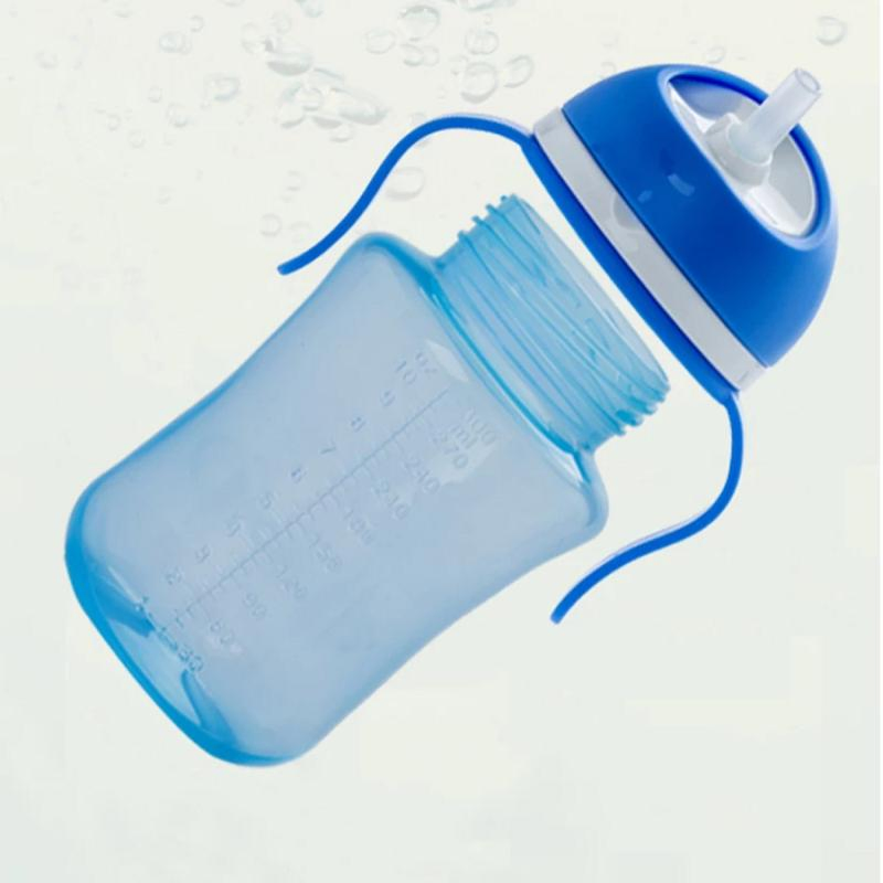 300ml Rotational Plastic Training Cup Baby Water Straw Bottle