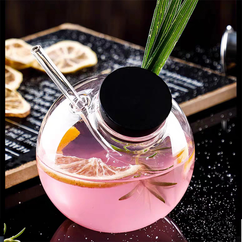 Bar Creative Lead Free Globe Design Cocktail Wine Glasses with Glass Straw for Wine Beer Bar Cocktail Juice