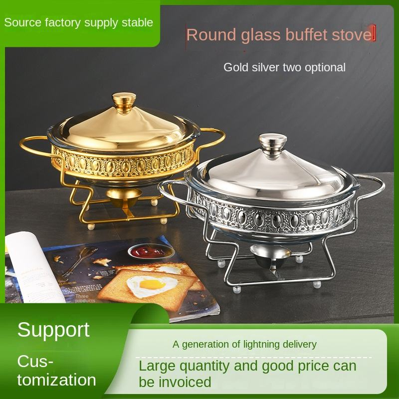 Small Golden Dining Table with Cross-Border Glass Buffet Stove Disposable Alcoholhot Pot for Hotel Food Heating Insulation Pot
