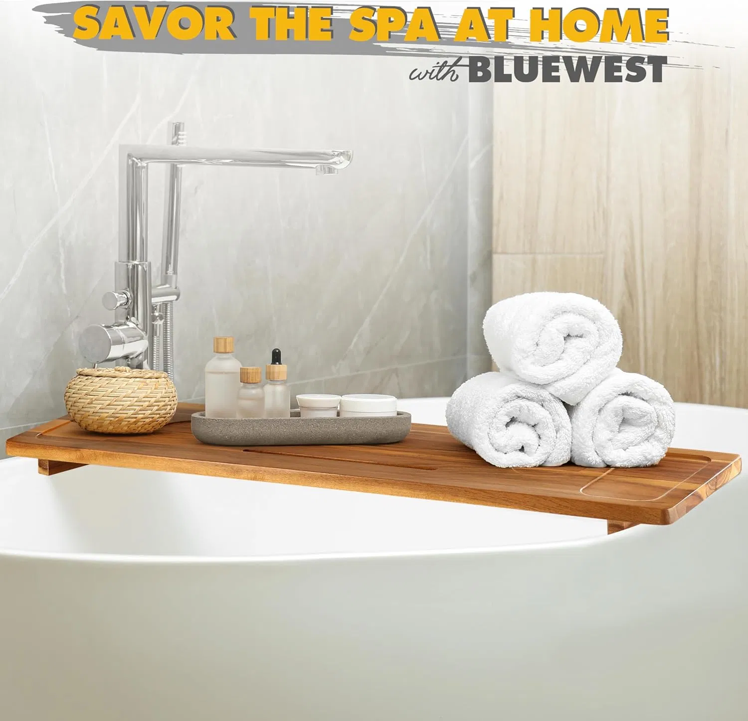 Acacia Wood Bamboo Modern Minimalist Bathroom, Bedroom Bathtub Rack