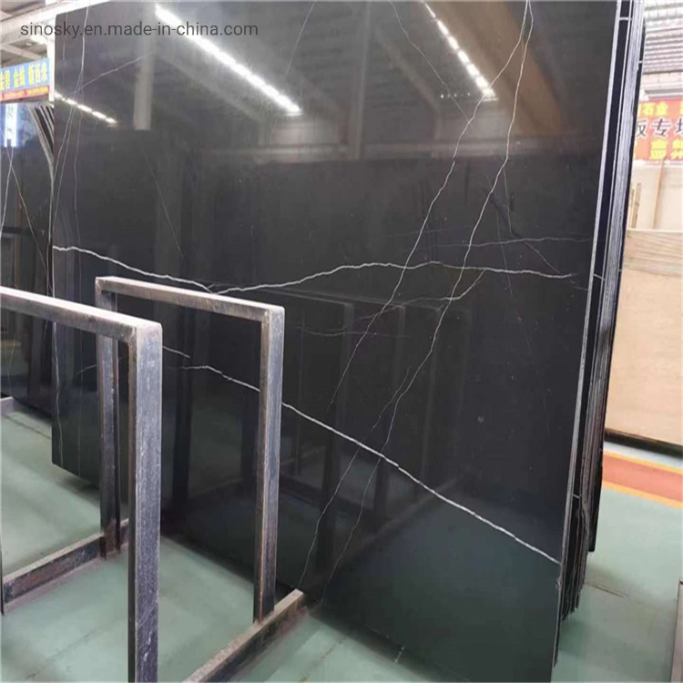 China Factory Nero Marquina Black Marble Slab for Countertop / Vanity