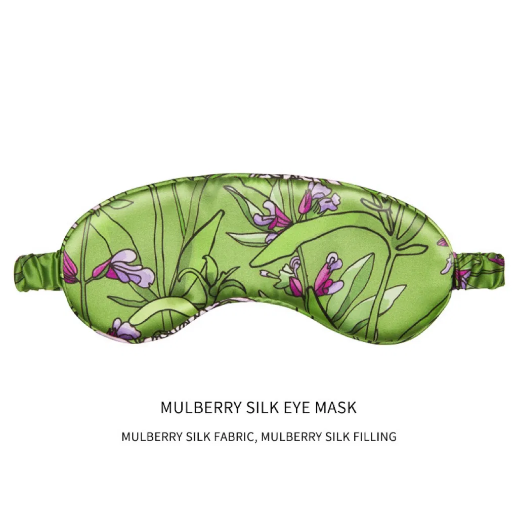 Pure Silk Sleep Eye Mask with Elastic Strap/Headband, Soft Silk Spray Printed Blindfold Sleep Double Layer Silk Filling Eyeshade for Nap Custom Size