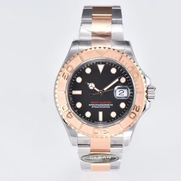 Luxury Top Quality Mechanical Watch 42mm 904L Stainless Steel Eta 3235 Movement Gold Yacht Watch Black Ceramic Bezel Rubber