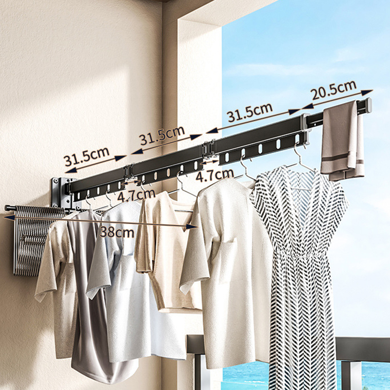 2025 New Trend No Drilling Black Coated Stainless Steel Retractable Ceiling Laundry Clothes Hanger Lines for Closet