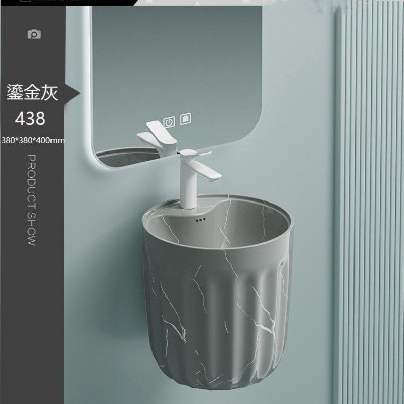 Wall-Mounted Round Custom-Color Ceramic Basin Integrated Pedestal for Bathroom & Balcony