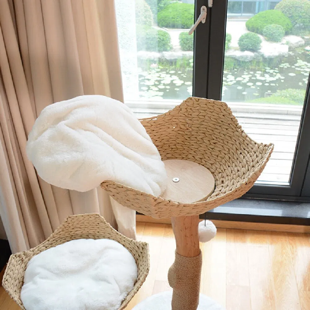 Luxurious Solid Wood Cat Tree with Integrated Scratching Post