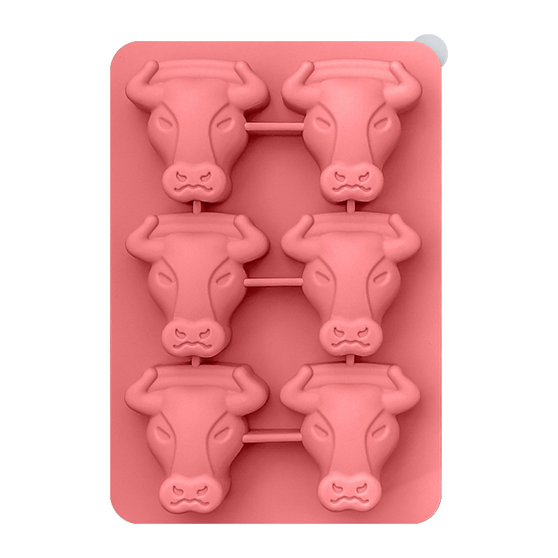 China Manufacturer 6 Cells Ox Head Shape Silicone Ice Cube Mold Custom