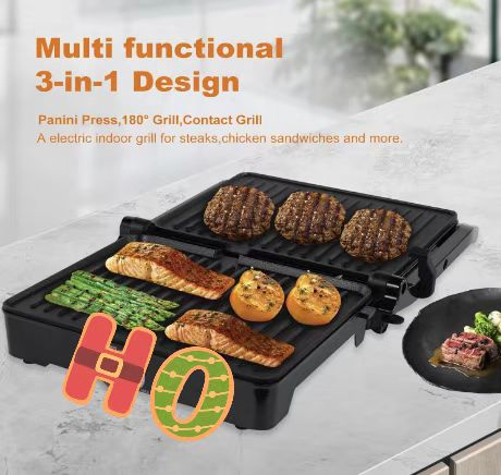 Panini Press,Sandwich Press Grill,180 Degree Open,Perfect for Grilling Sandwich,Steak,Burger,Non-Stick Grill,Table Grill,Stainless Steel,Temperature Adjustable