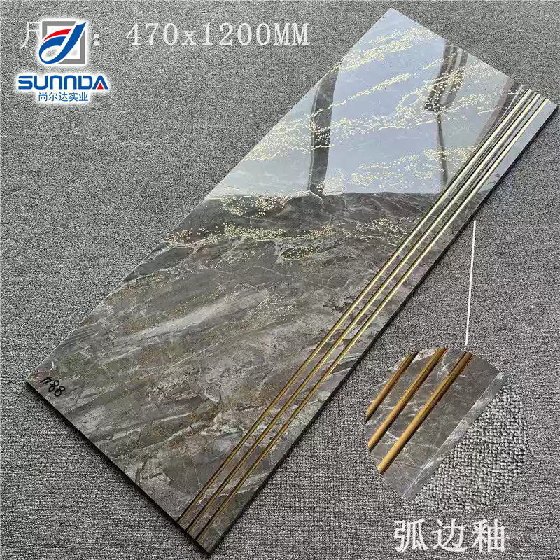 New Trend Plated Gold Glossy Shinny Surface Landing Groove Lines Anti Slippery Staircase Step Porcelain Floor Tiles for Hotel House Villa