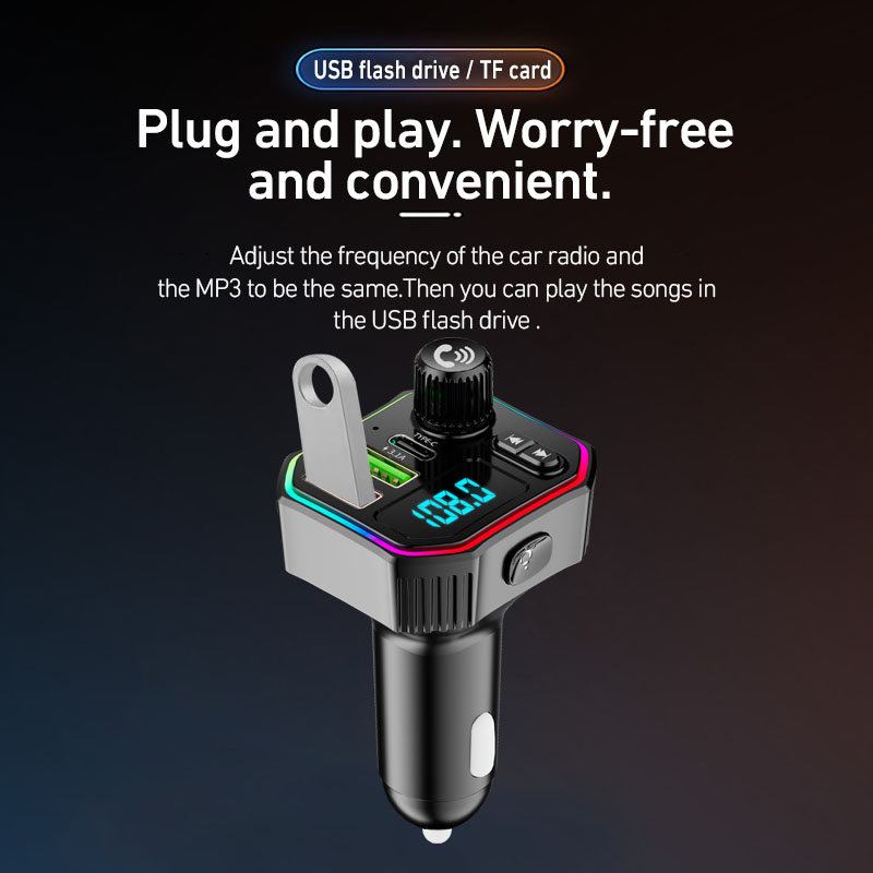 FM трансмиттер автомобильный Bluetooth 5.0 MP3 с подсветкой
