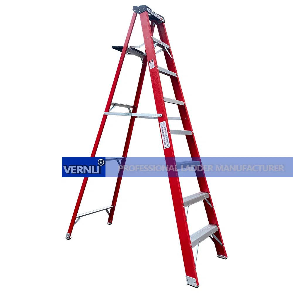 Industrial Fiberglass Non-Conductive Multipurpose Back Tool Tray Wide Step a Type Ladder