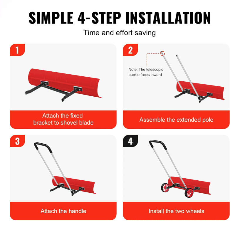Snow Pusher Shovel with Wheels for Driveway, 37 Inch Bi-Directional Heavy Duty Plastic Snow Pusher on Wheels Rolling Snow Shovel