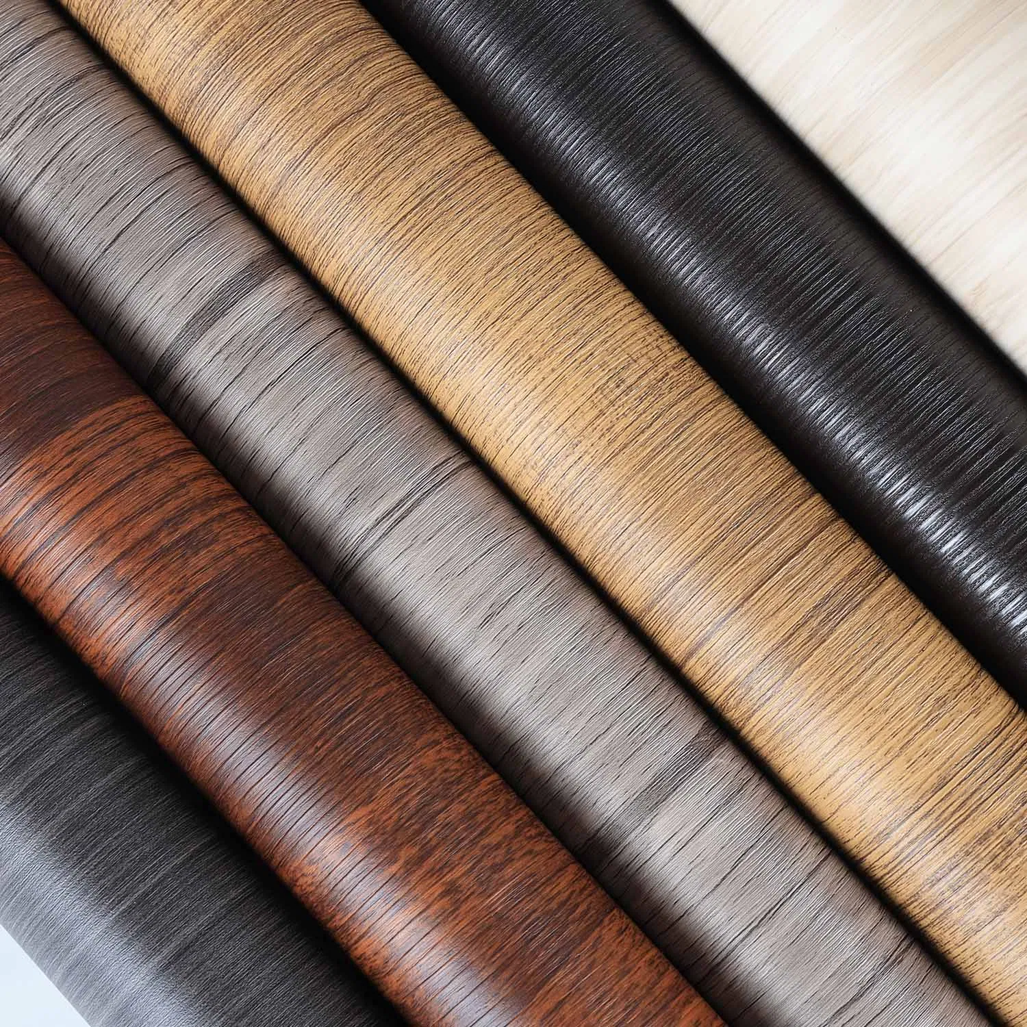 Factory Supply Wood Texture Embossed PVC Vinyl Film PVC Decorative Laminate Vacuum Press Wrapping PVC Film for Furniture Interior Door Wall PVC Film Rolls