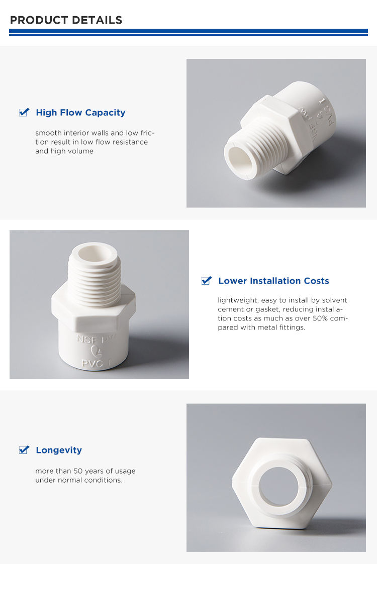 Durable ASTM D2466 Sch40 PVC Male Threaded Water Pipe Adapter