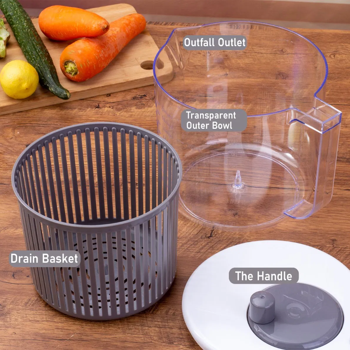 Rotating Salad Spinner, 5000ml Large Capacity Gray Vegetable Dryer