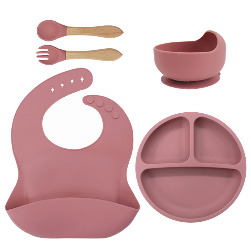 Wholesale Custom Baby Silicone Tableware Set Eco-Friendly Snack Cup Bowl Food Grade Safety Features Including Bib