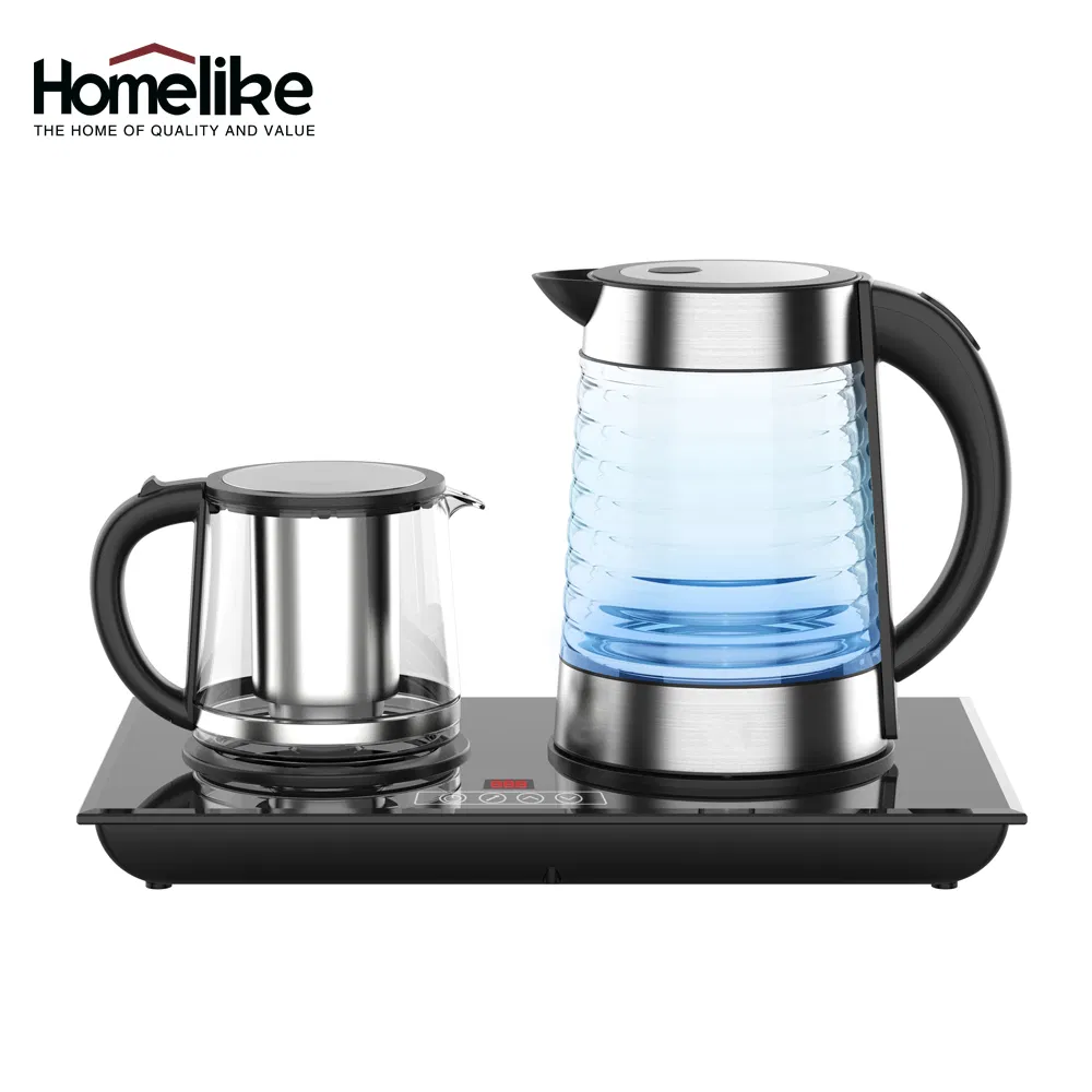 Glass Tea Kettle with Wave Design Tea Infuser Pot Automatic Tea Maker Turkish Tea Tray Set Electric Samovar