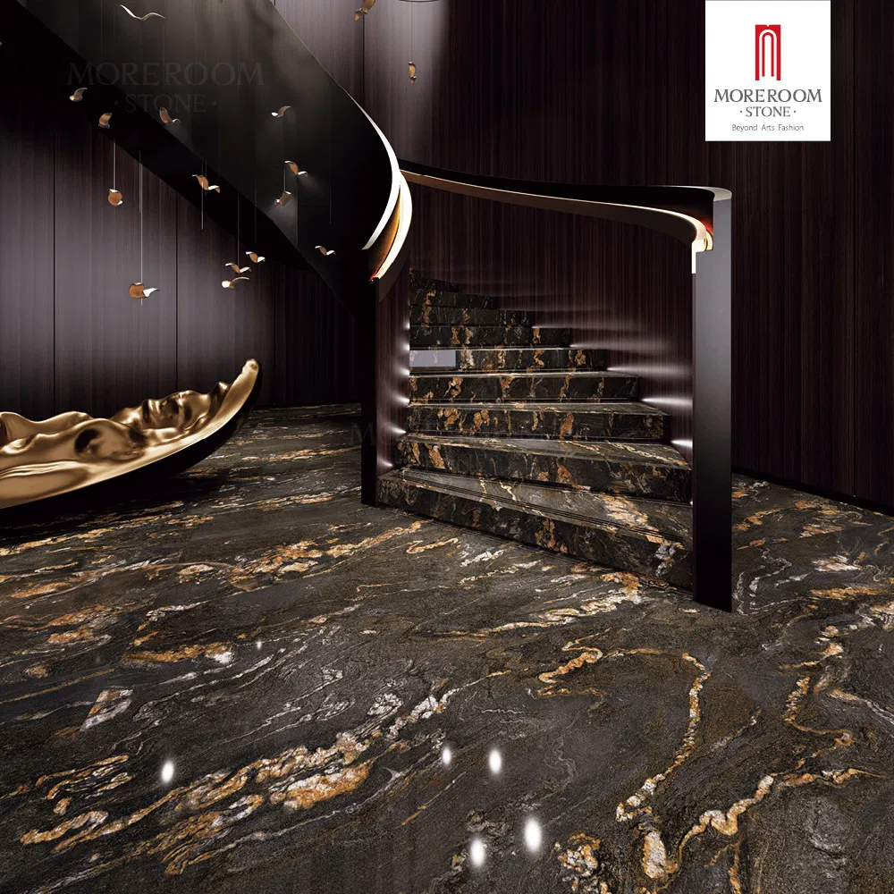 Glazed Porcelain Slab Gold Damascato Marble Look for High End Flooring Wall