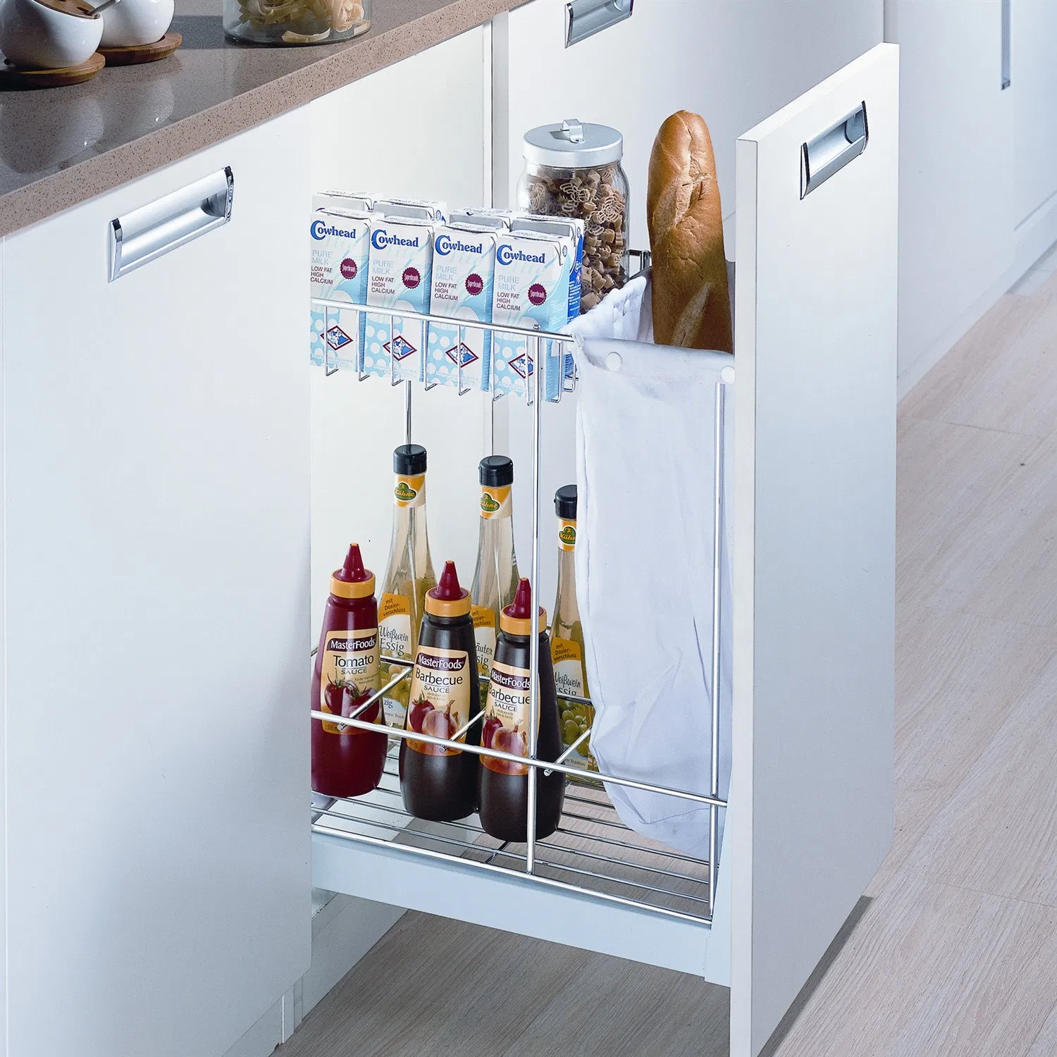 Kitchen Cabinet and Base System Multifunctional Under Mounted Soft Closing Storage Organizing Spice Rack Basket with a Bag (PTJ028-1)