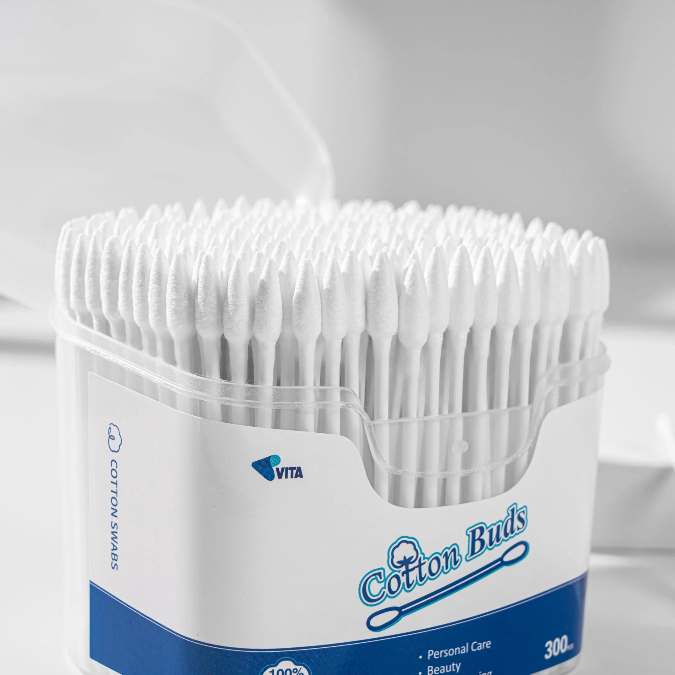 Eco-Friendly 300 PCS Cotton Buds with Easy Access Pop-up Box