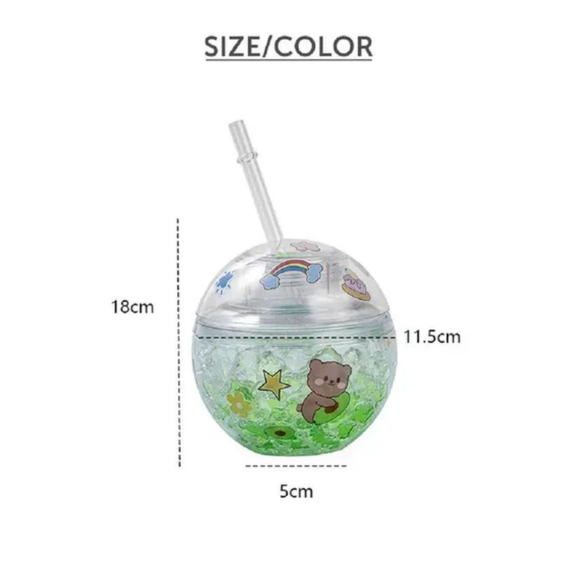 Round Shape Drinking Cup with Straw Reusable Spherical Plastic Bottle Tg013_1