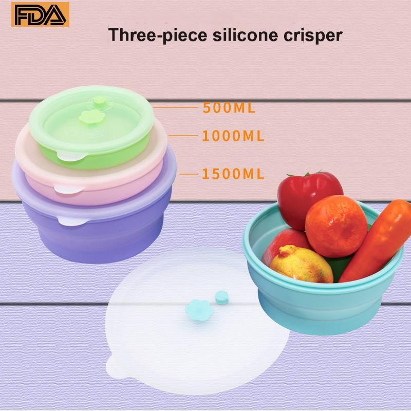 Silicone Sealed Fresh-Keeping Box, Refrigerator Kitchen Lunch Box, Microwave Heating Round Lunch Box, Silicone Tape Lid Storage Box