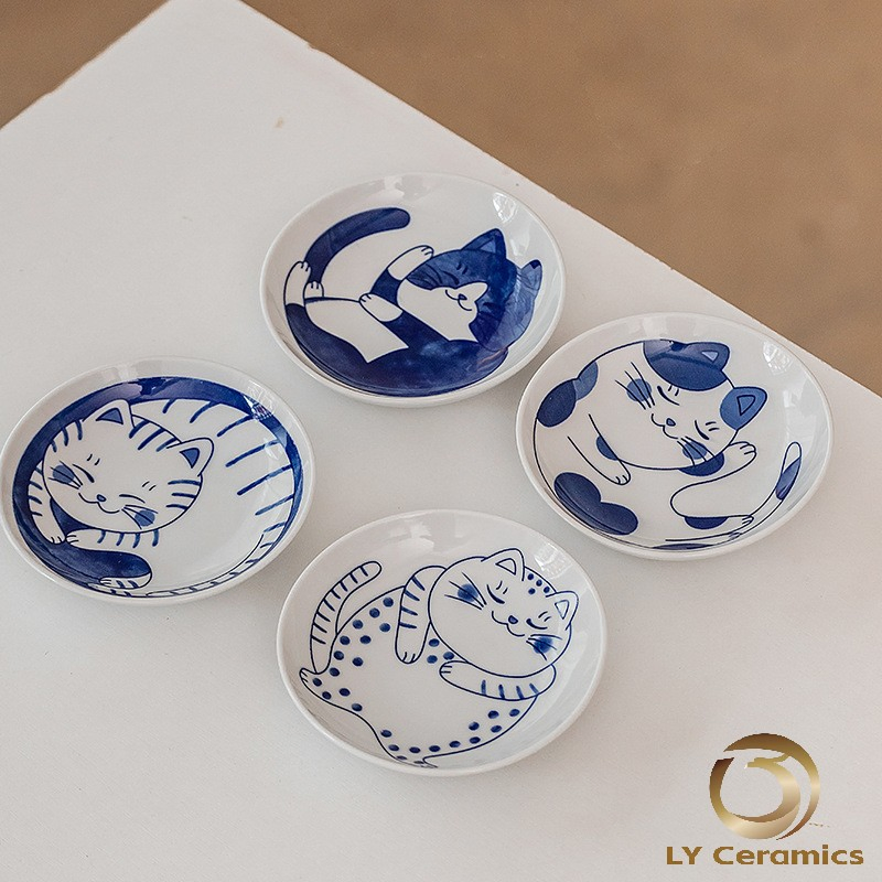 4.25"Saucer Soup Plate Pad Printing Cute Cat Porcelware Hotelware Ceramic Tableware