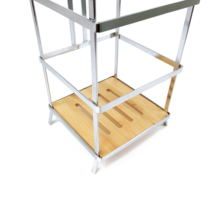 Bathroom Accessories Free Standing Bamboo Steel Tissue Roll Storage Toilet Paper Holder