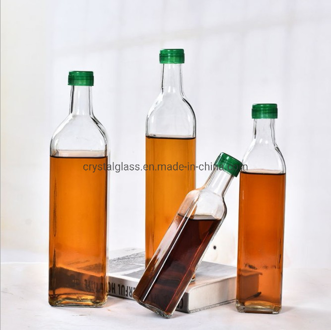 100ml 250ml 500ml 750ml Transparent Square Glass Olive Oil Bottle with Aluminium Cap
