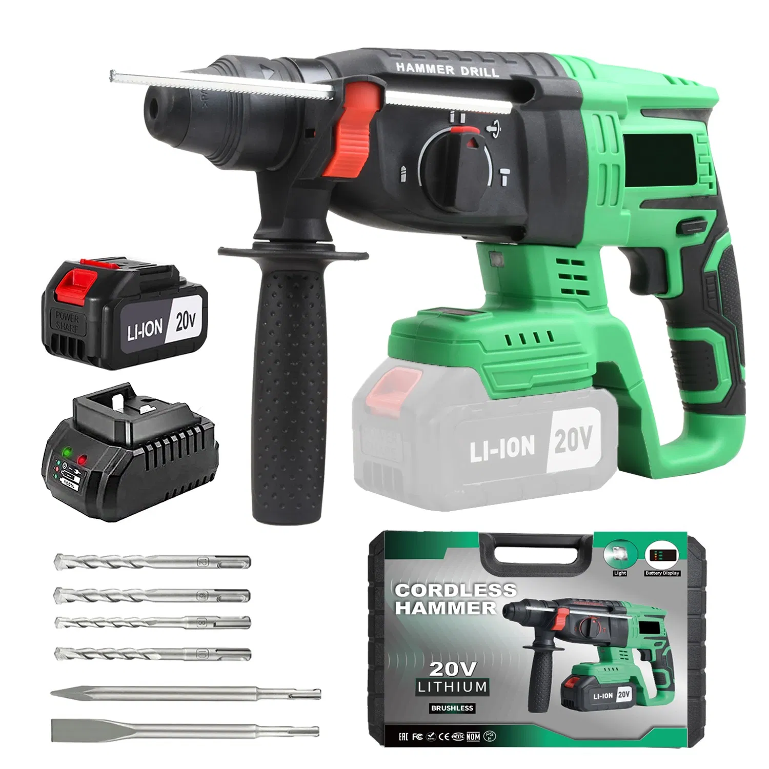 20V Cordless Hammer Drill, Electric Rotary Hammer for Demolition and Drilling, Support OEM/ODM