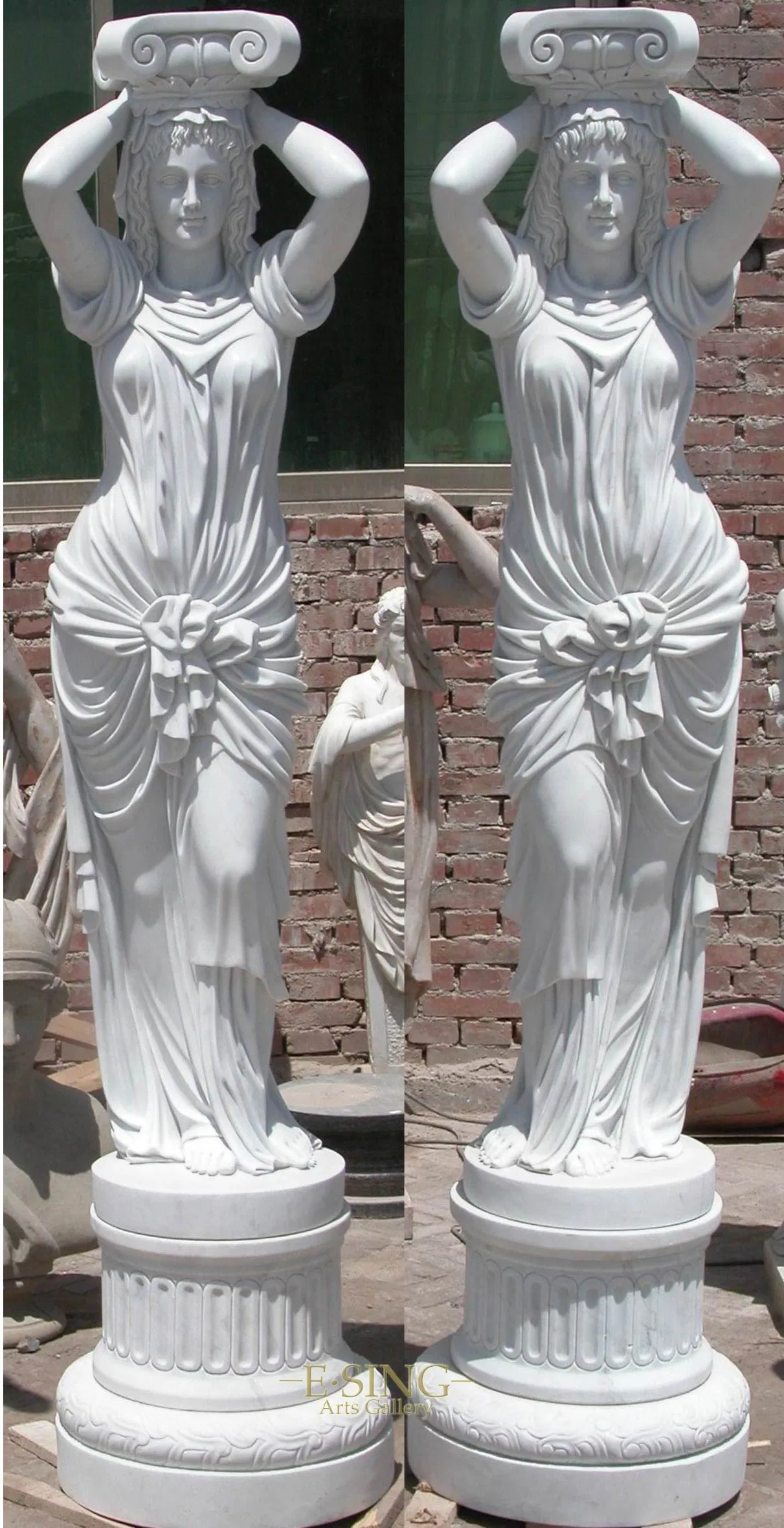 Outdoor Garden Decoration Stone Natural White Marble Statue Column