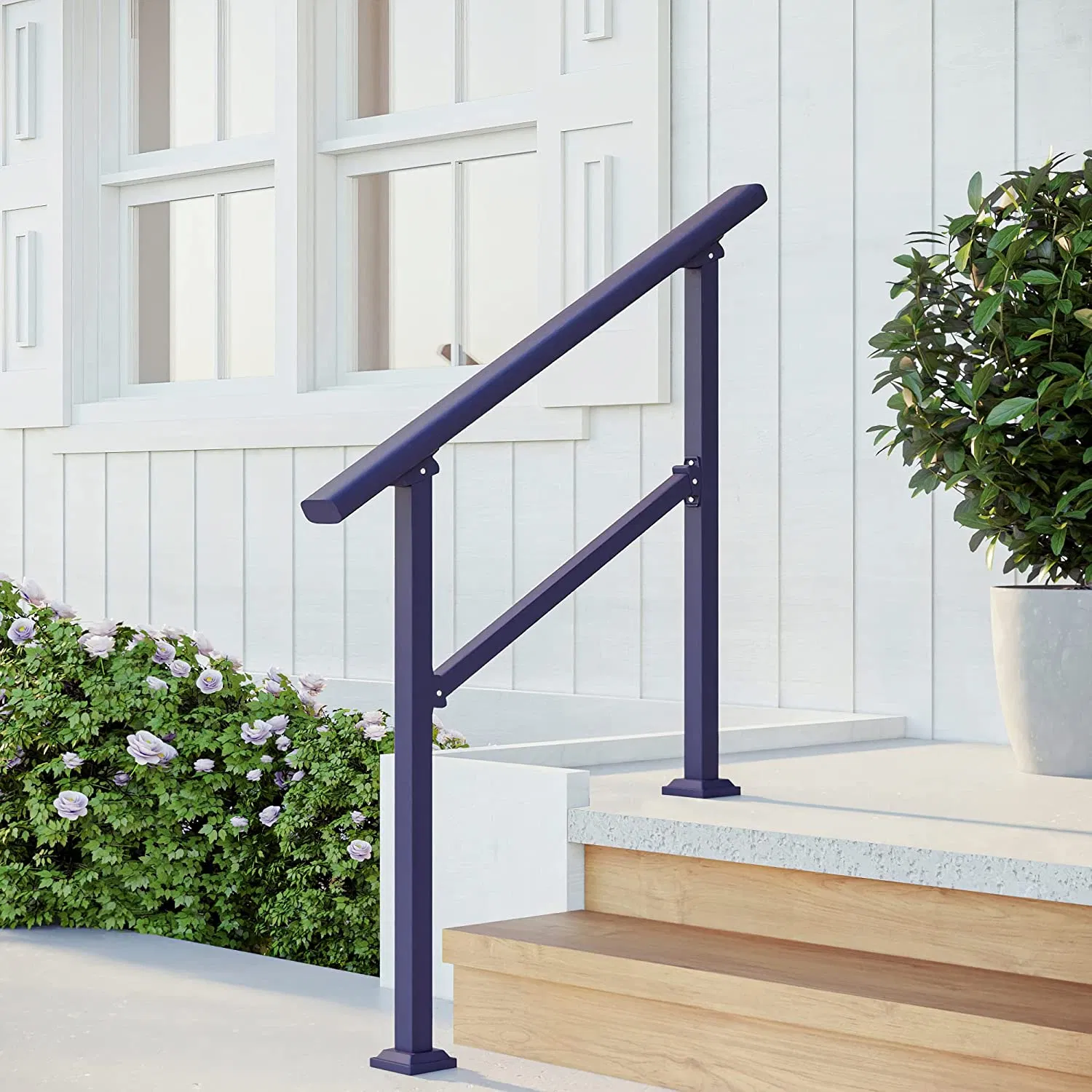 3 Step Outdoor & Indoor Stair Railing Kit Black Balustrades & Handrails for Seniors Porch Hand Rails for Seniors