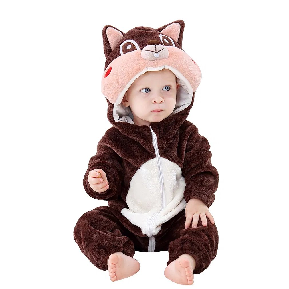 Cute Overall Jumpsuits Super Soft Fleece Flannel Animal Baby Romper with Hoods Warm Winter Infant Newborn Pajamas