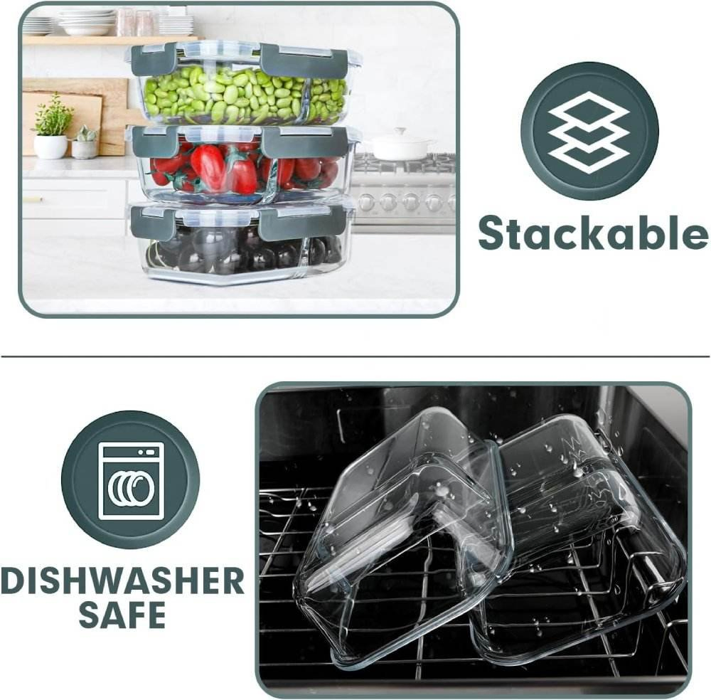 Original Factory 10 Pack Glass Meal Prep Containers 2 Compartment Set Airtight Glass Lunch Box Food Storage Containers with Lids