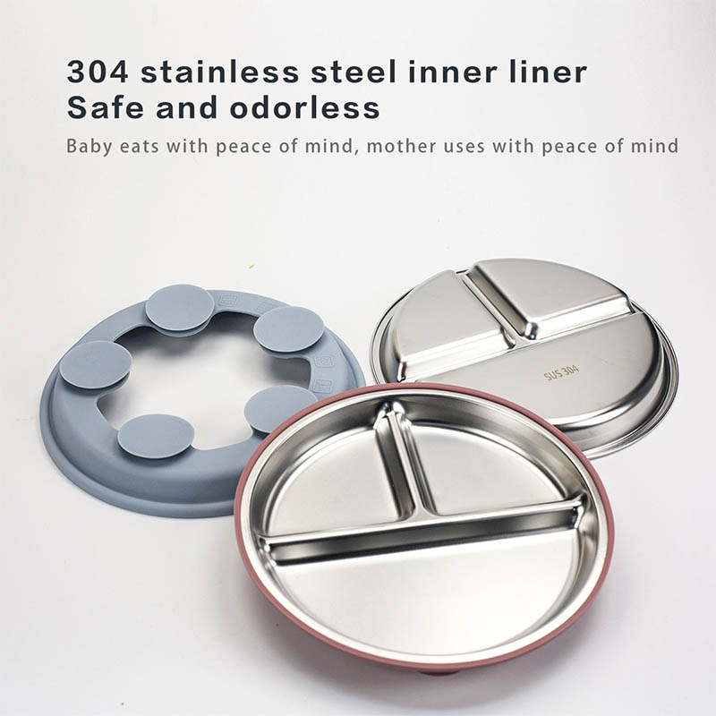 Stainless Steel Baby Plate with Removable Silicone Suction Base Toddler Divided Plate