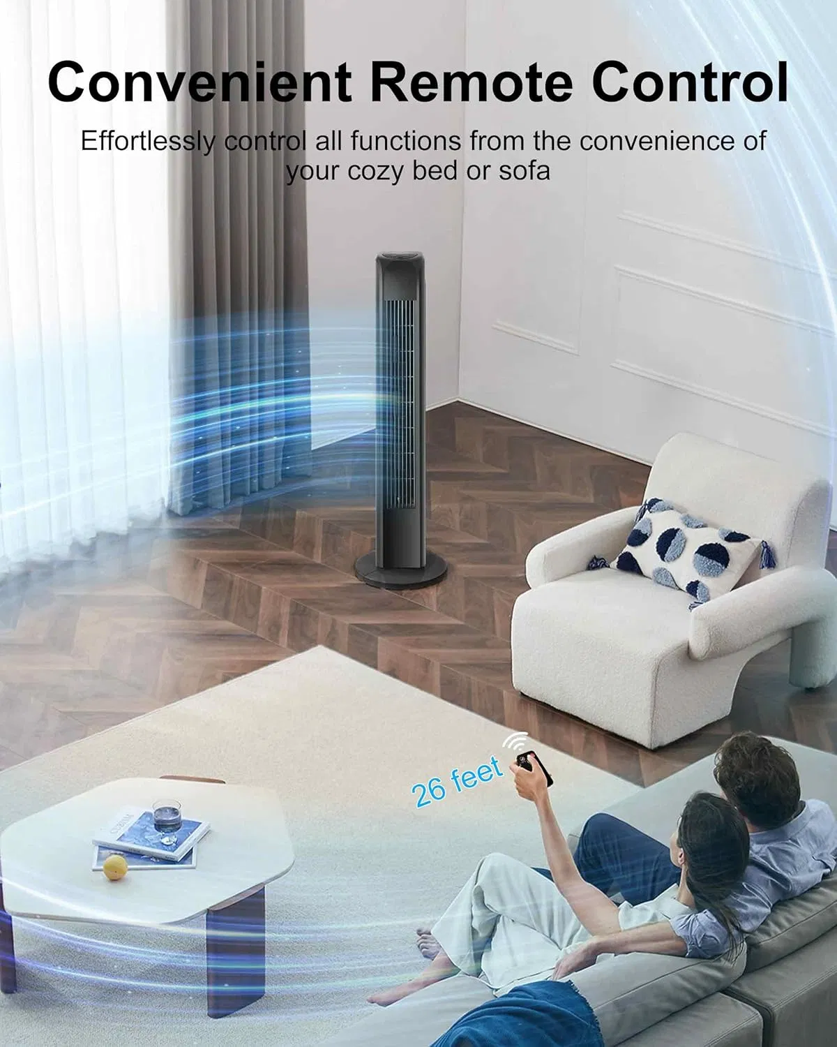 Quiet Cooling Portable Bladeless Oscillating Electric Standing Tower Fan