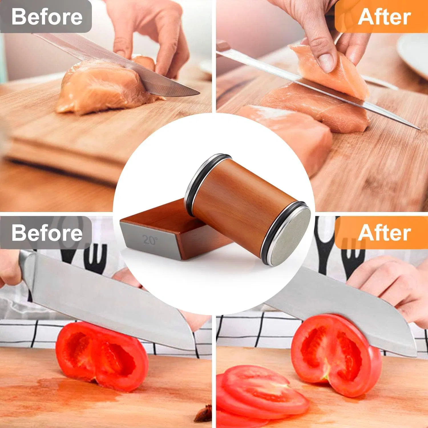 Ds-9901B Rolling Knife Sharpener, Kitchen Knife Sharpener for Razor Sharp Edges, Easy Knife Sharpening Kit Roller with Magnetic Holder with 15 & 20 Degrees