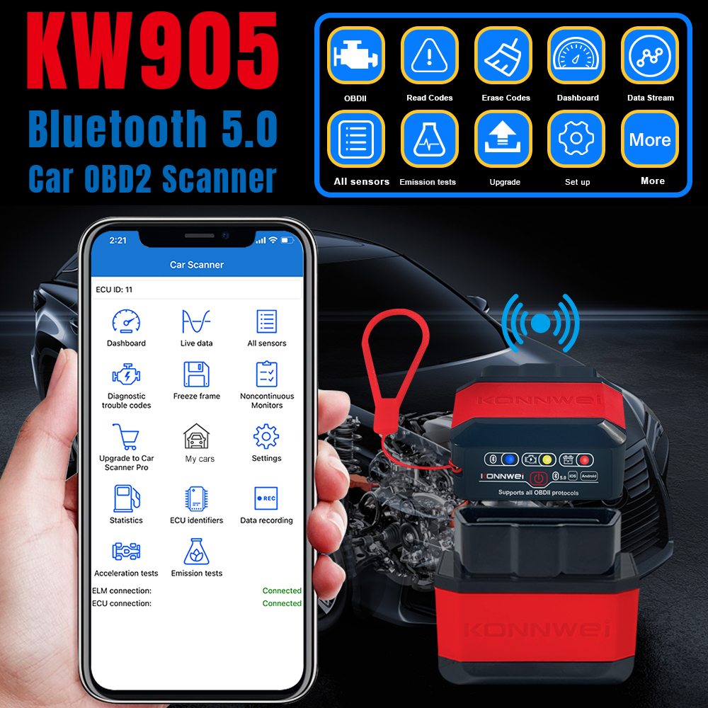 Автосканер OBD2 Konnwei KW905 WiFi для Android iOS