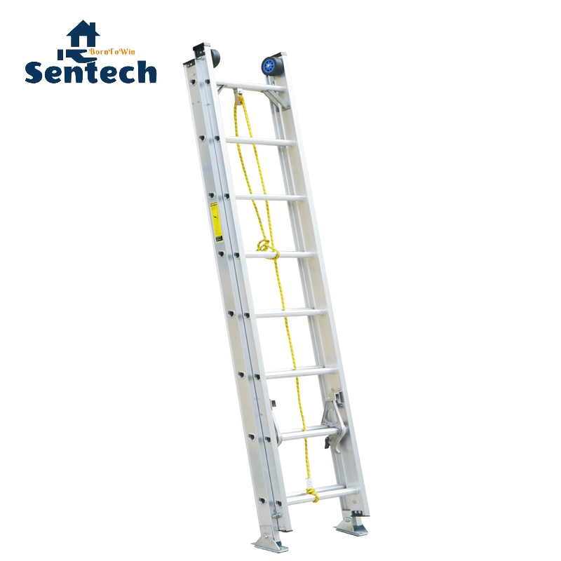 Top Quality Rope System 250kg ANSI 375lbs Aluminum Extension Ladder for Industrial 2*8 Steps