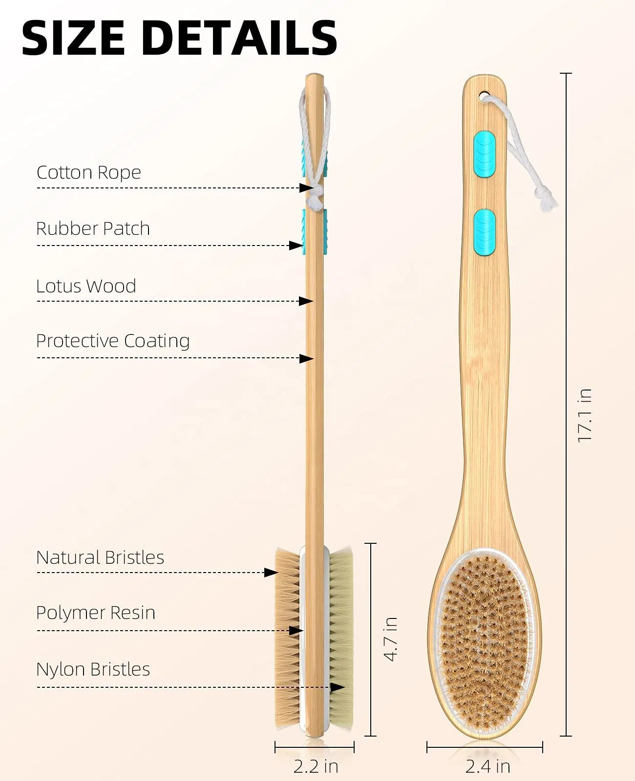 Eco Conscious Natural Wood and Wool Bath Brush Long Handle Option Handmade Wooden Soft Wool Bath Brush