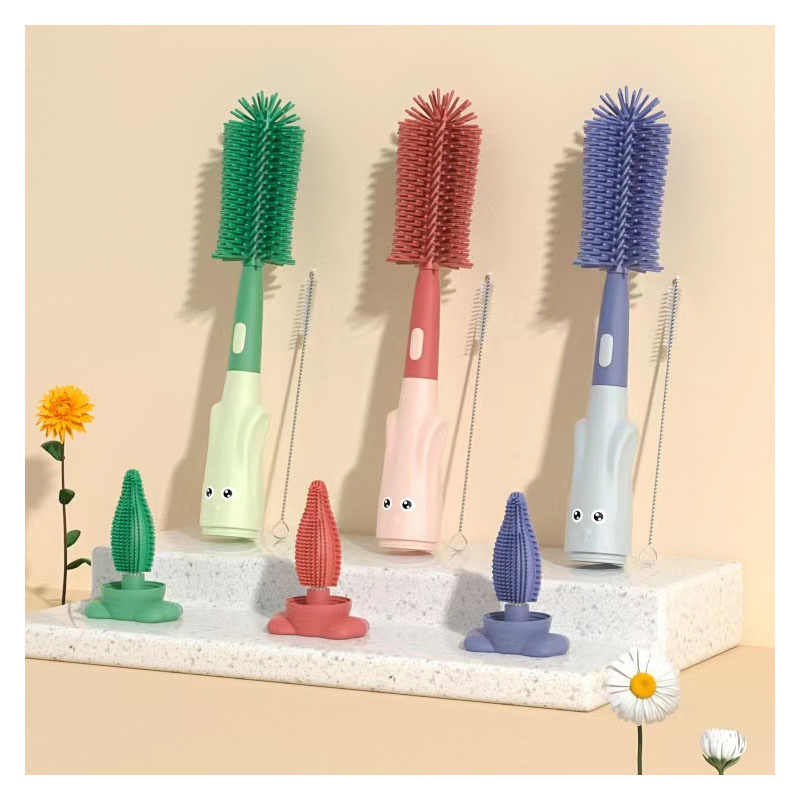 Factory Direct Sales All-Round Cleaning Silicone Bottle Nipple Straw Brush Water Cup Rotating Cleaning Brush