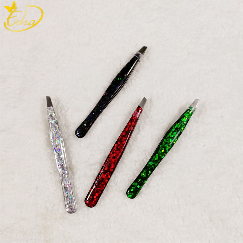 Professional Colorful Shinnning Epoxy Slant Tip Eyebrow Tweezer