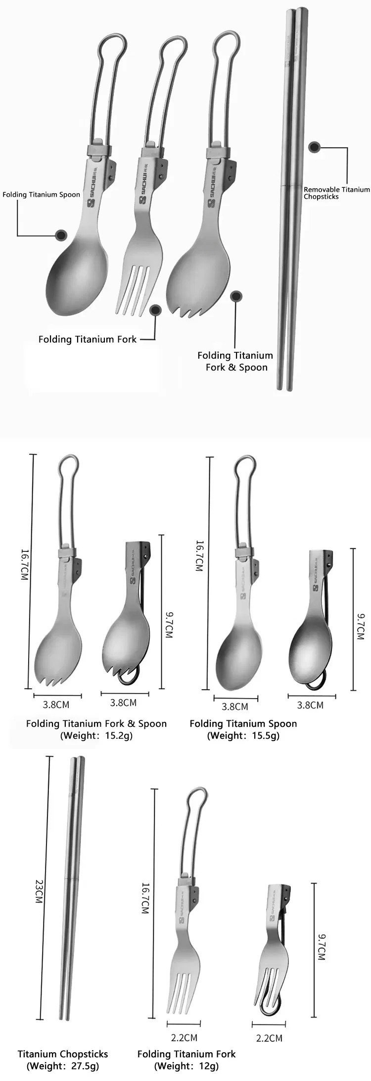 Wholesale Titanium Foldable Knife Spoon Fork Flatware Set
