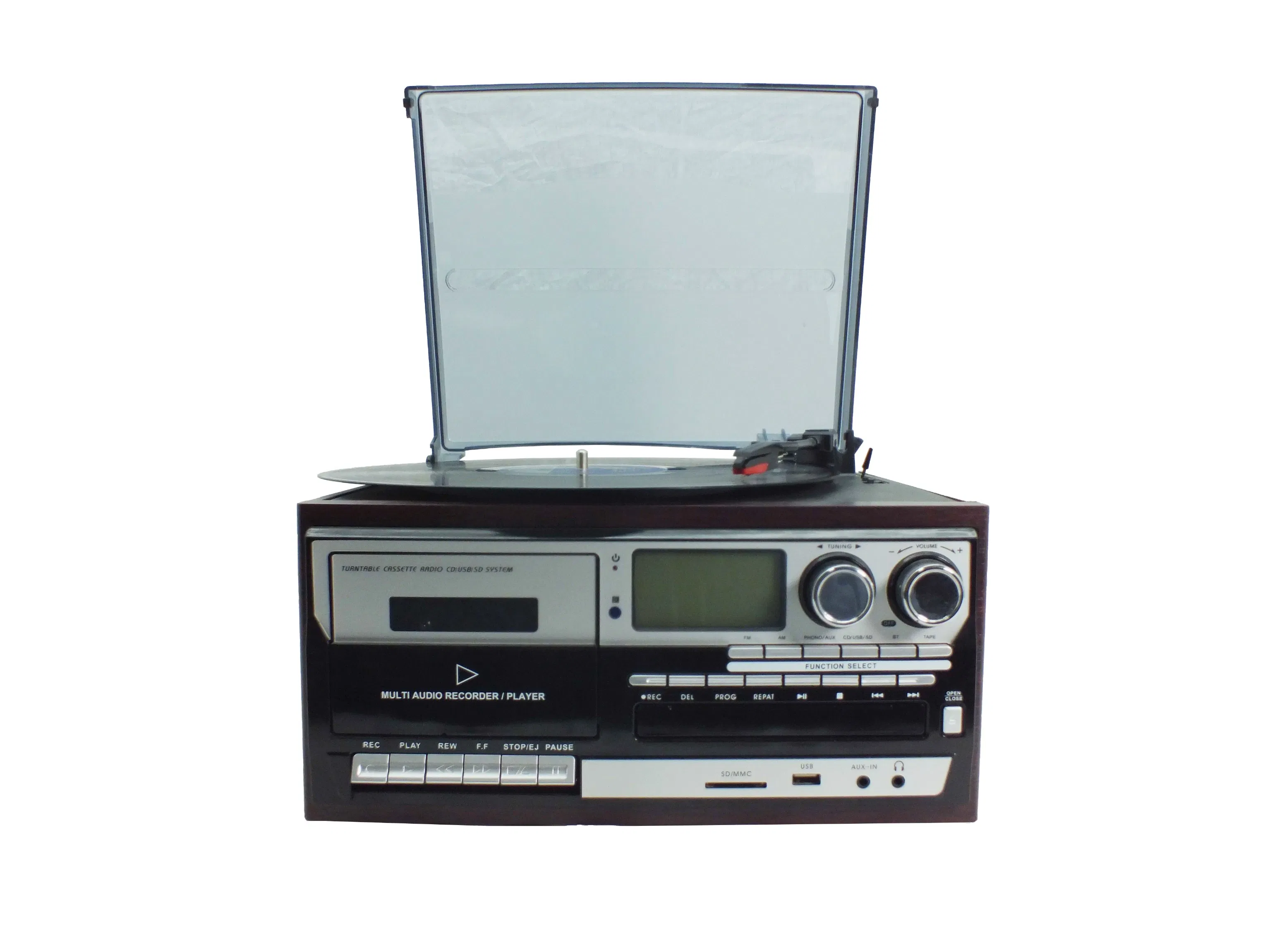Retro Turntable Record Player with FM Radio Cassette Player USB/SD