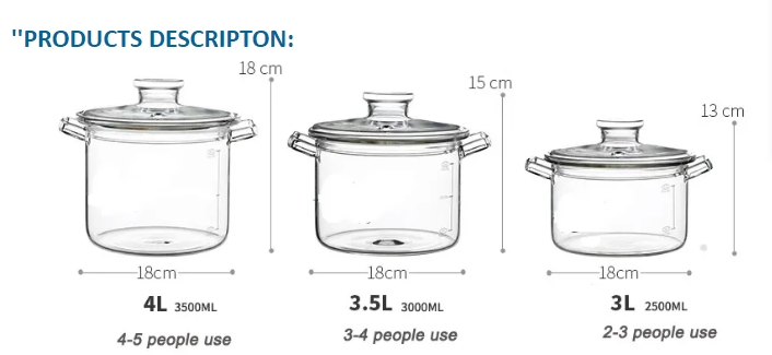 Glass Cooking Pot with Lids Handle Good Helper Kitchen Cookware Glass Storage Pot