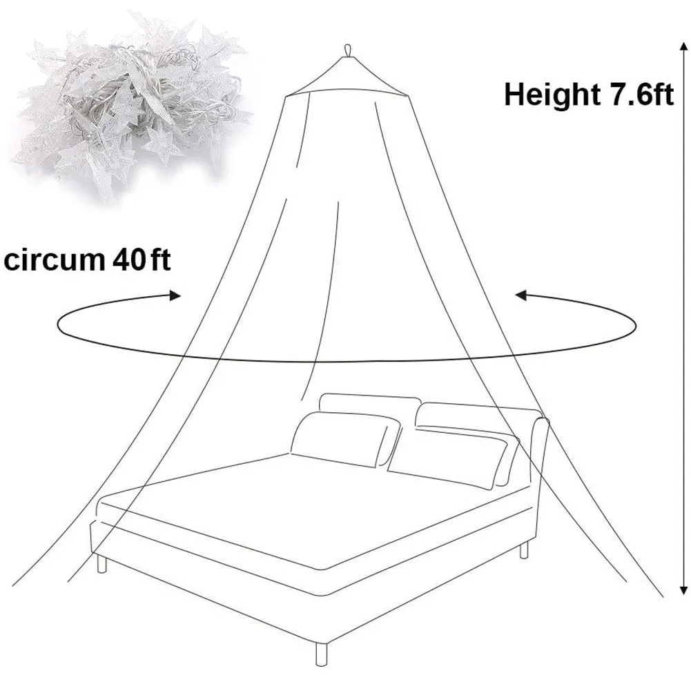 Bed Canopy Battery Operated LED Lights Elegant Dome Bed Netting Mosquito Net