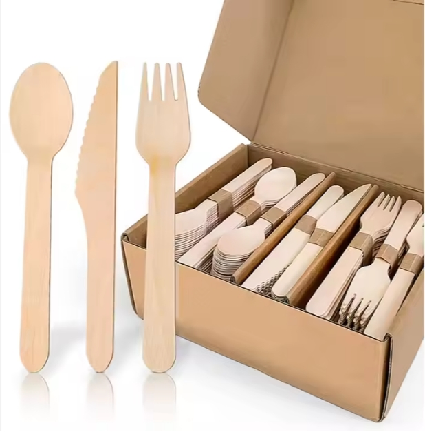 High Quality Cheapest Wooden Tableware Set Wooden Cutlery Spoon Custom Logo Packaging Wooden Tableware Set