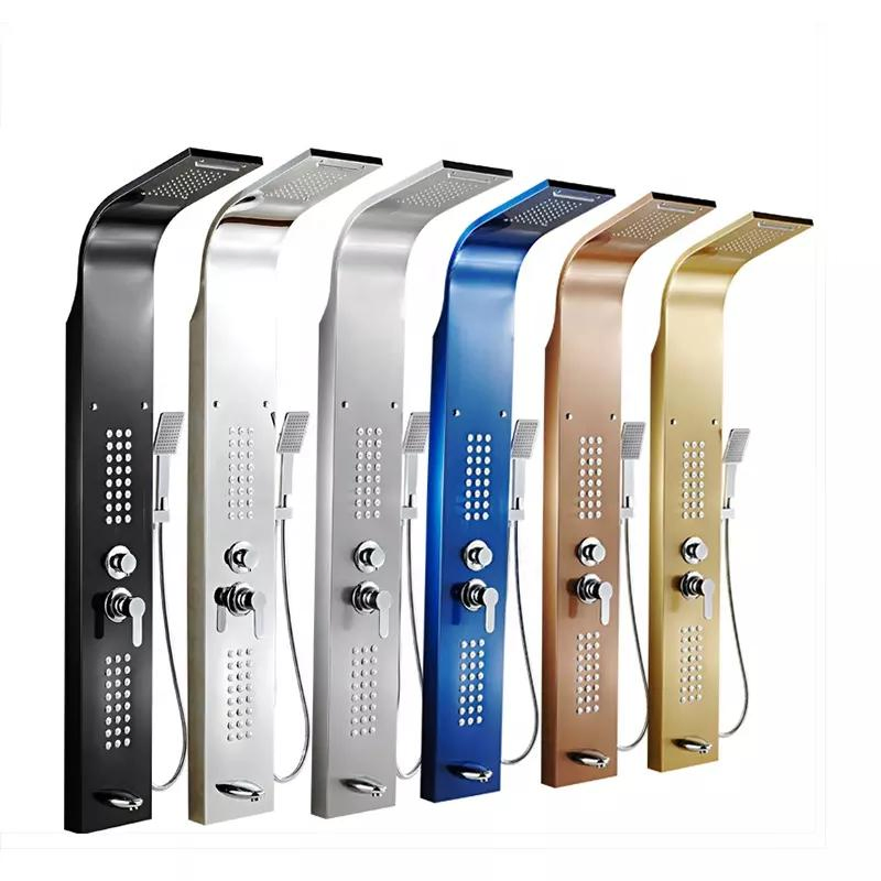 Rain Shower Panel Bathroom Wall Mounted Stainless Steel Waterfall Rose Gold Shower Column Set Tower Massage Body Jets Shower Panels